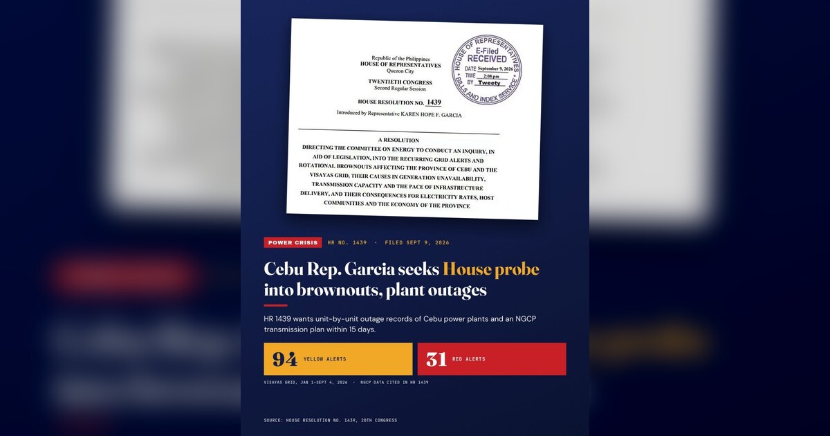 Cebu Rep. Files House Probe on Brownouts, Rate Hikes
