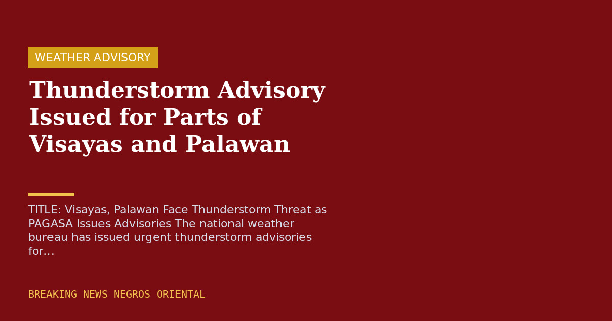 Thunderstorm Advisory Issued for Parts of Visayas and Palawan