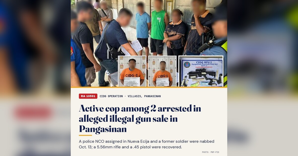 Active PNP Officer, Ex-Soldier Nabbed in Pangasinan Gun Sting