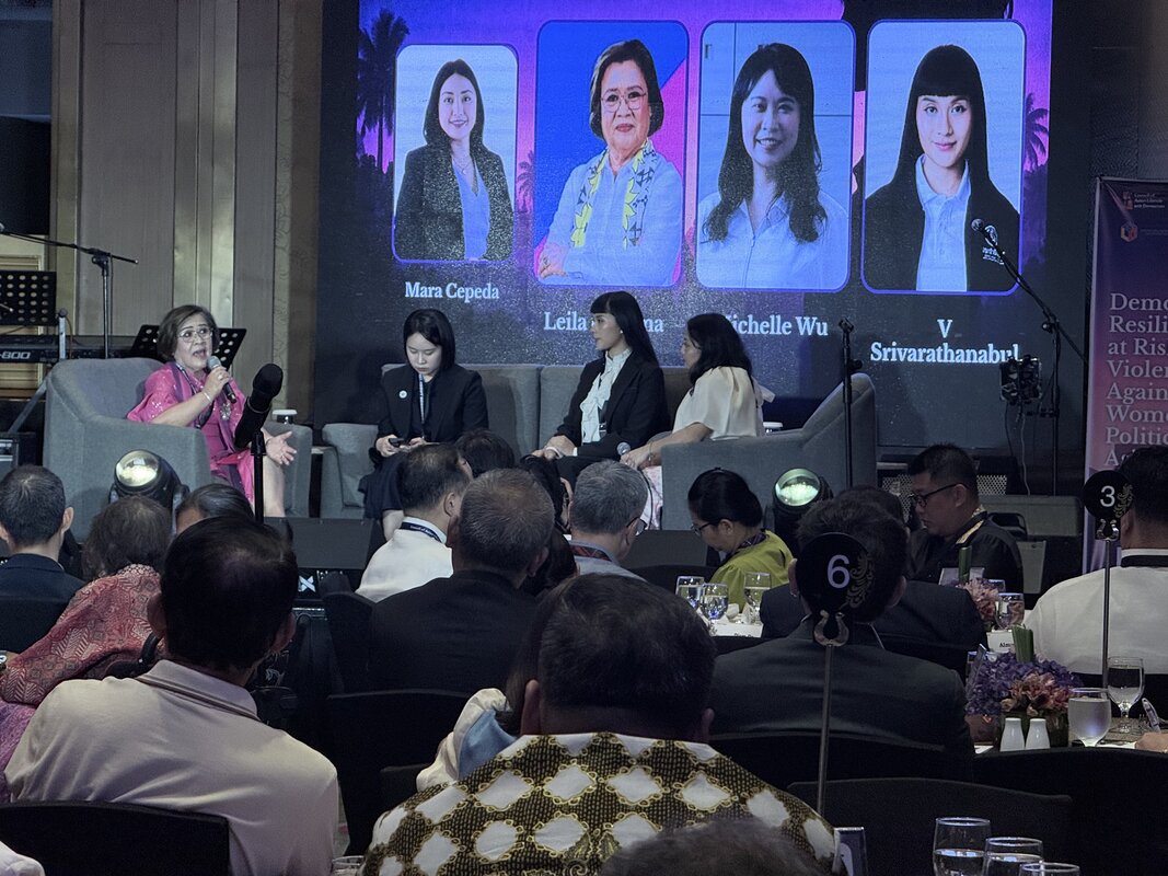 Women panelists discuss democratic resilience at the Asia Democracy Summit in Manila