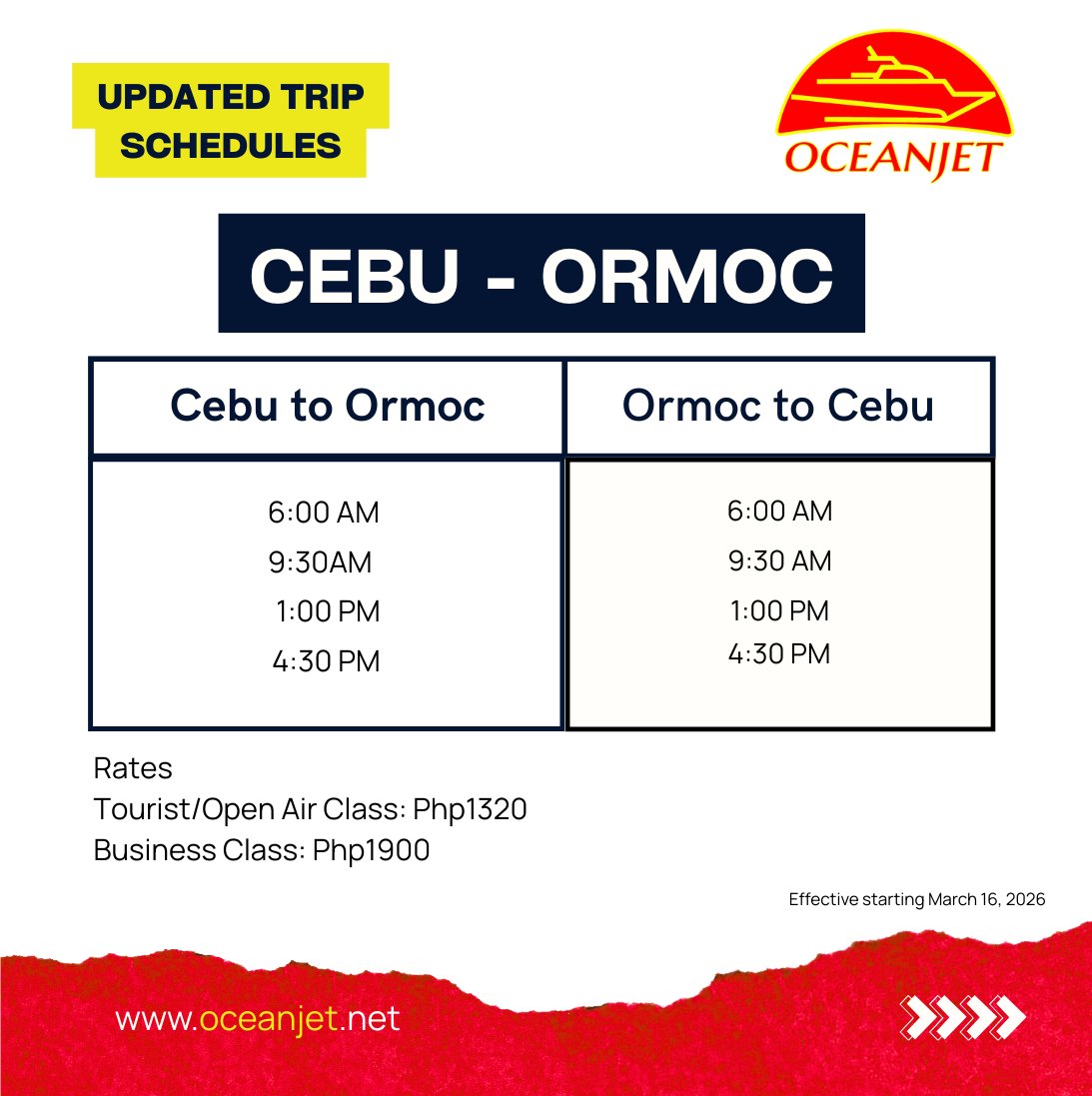 OceanJet Announces Temporary Fuel Surcharge on Select Routes