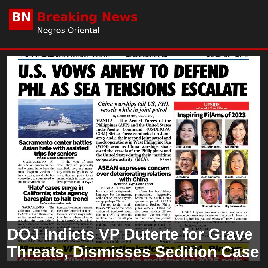 DOJ Indicts VP Duterte for Grave Threats, Dismisses Sedition Case