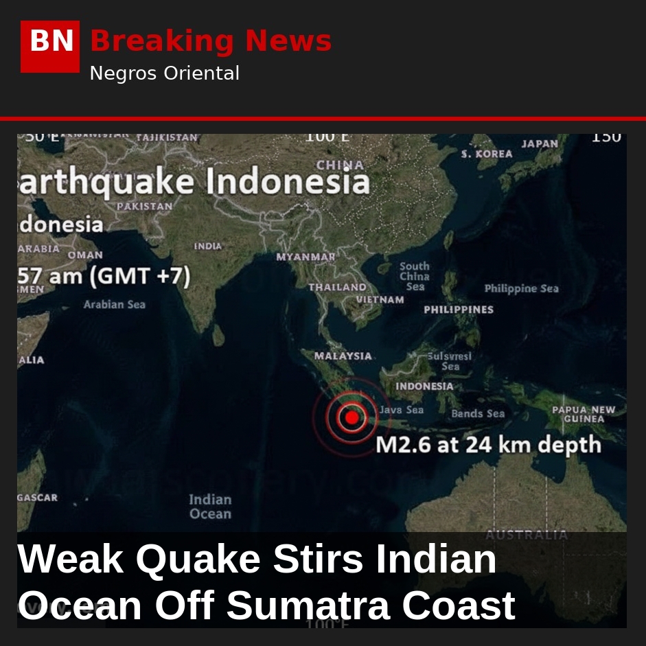 Weak Quake Stirs Indian Ocean Off Sumatra Coast